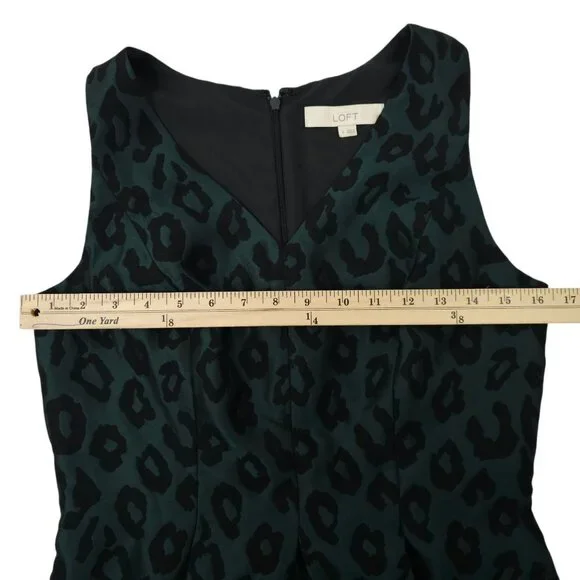 Ann Taylor Loft Leopard Print Jacquard Fit & Flare Dress Womens 4 Black Green - Picture 3 of 16